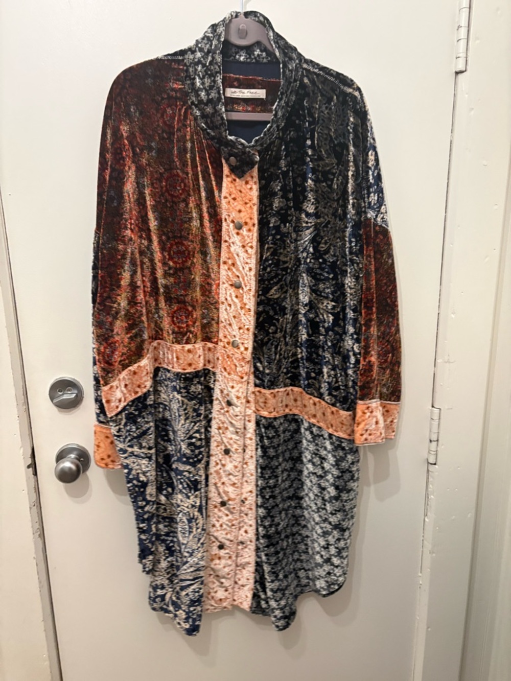 We The Free Velvet Patchwork Tunic in Rust, Navy, Peach - Picture 4 of 7